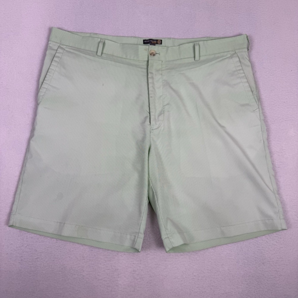Peter Millar Crown Sport Mens 40 Golf‎ Shorts Green White Stripe Wicking